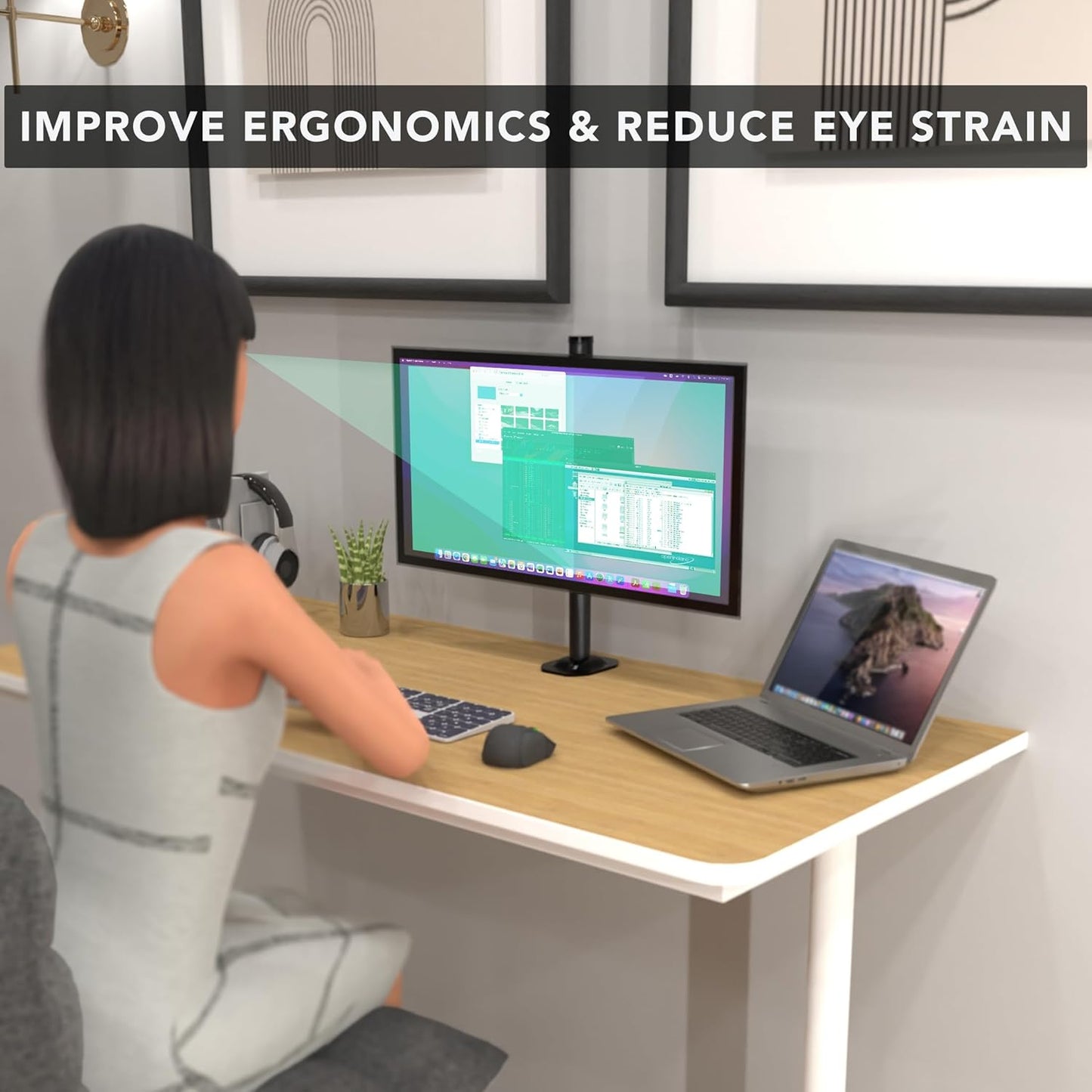 32" 19.8 lbs 360 160 40 Grommet Mount-It! Single Monitor Desk Mount Computer Screen Stand with Full Motion