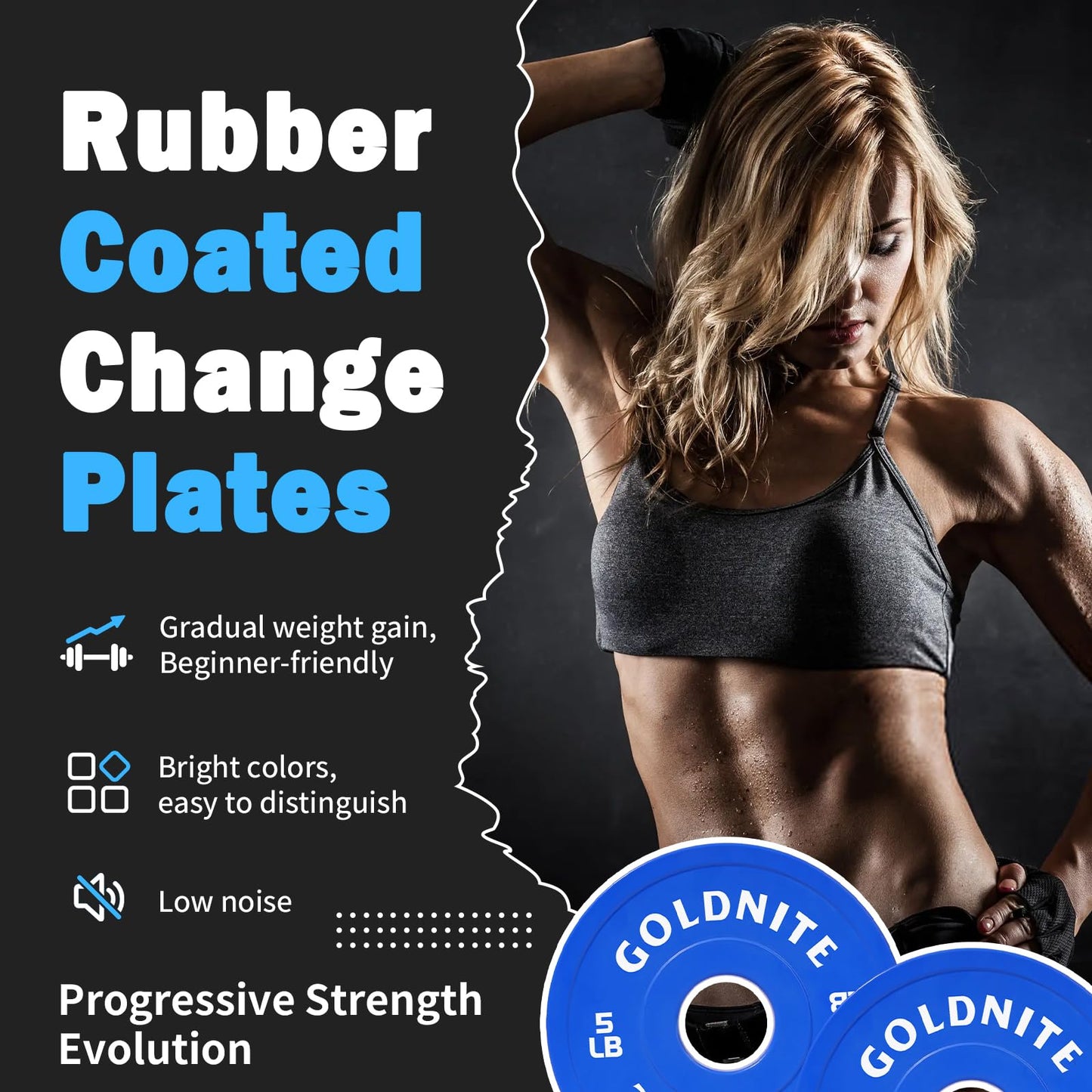 GOLDNITE Change Plates 5LB Set Rubber Coated Fractional Weight Plates Olympic Bumper Plates - Barbell Weights for Strength Training, Crossfit, Home Gym Workouts Powerlifting