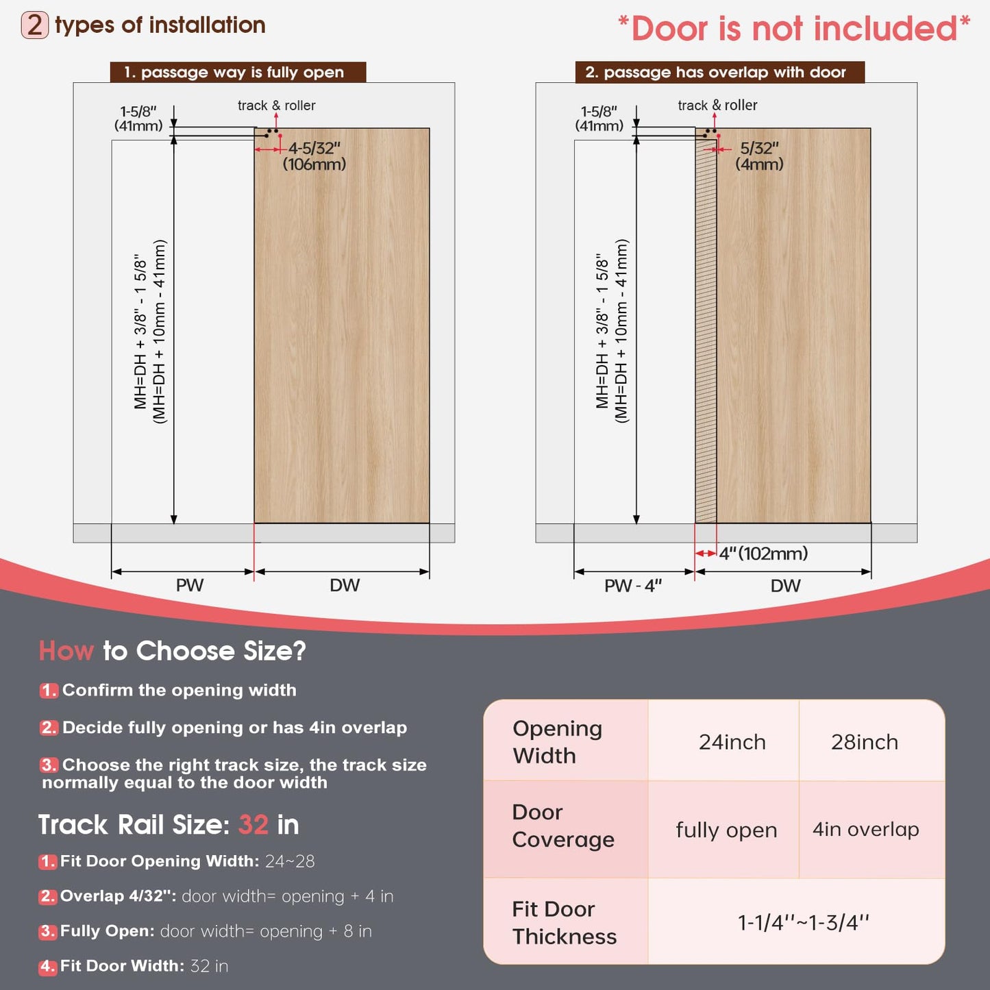 CEAKIAN 32" Concealed Sliding Barn Door Hardware Kit with Soft Close Mechanism for 24in Passage Opening, Hidden Sliding Door Hardware, Trackless Rail, Wall Mount for Interior Wooden Doors (NO Door)