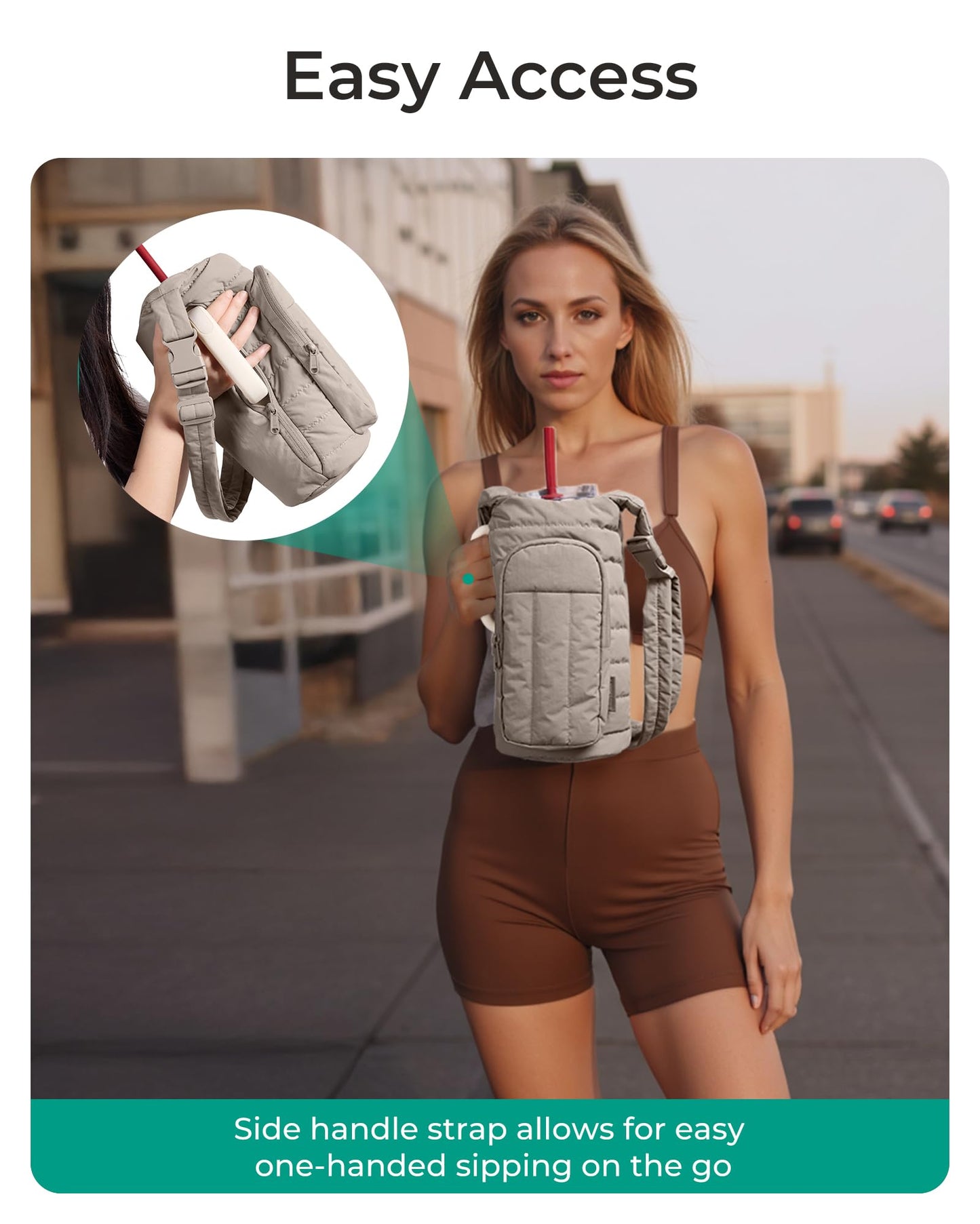 BAGSMART Water Bottle Holder Bag with Strap, 40/32 oz Crossbody Bag Gym Accessories, Sling Purses for Women, Brown