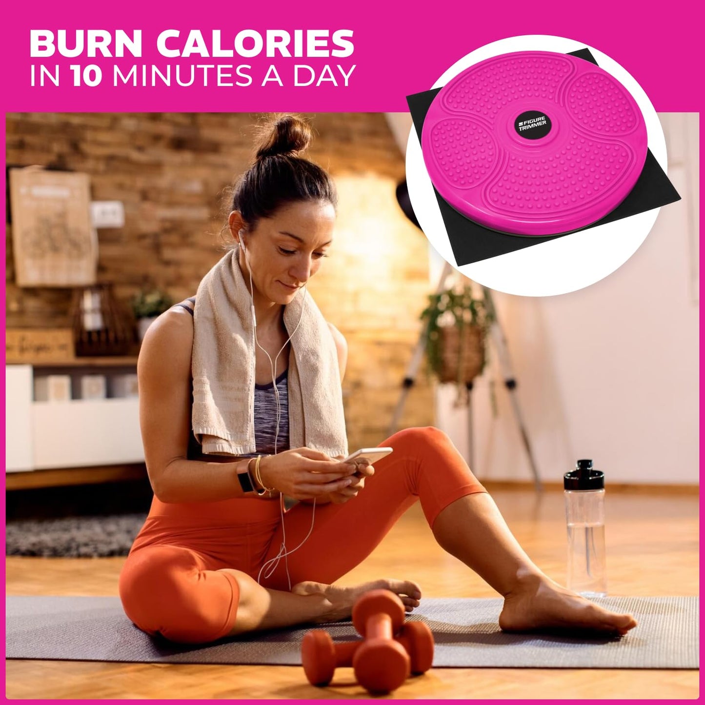 Figure Trimmer XL Core Ab Twister Board for Exercise 14 inch Large Waist Twisting Twist Disc for Slimming and Strengthening Abdominal & Stomach Exercise Equipment, Pink