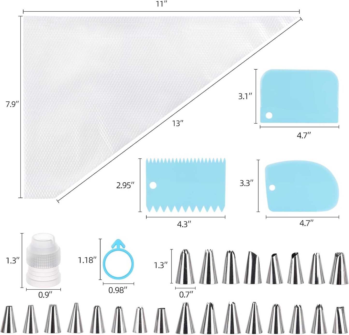 Skiennix 200 Pcs Piping Bags Set - 12 Inch Disposable Pastry Bags with 24 Tips & Accessories for Cake Decorating