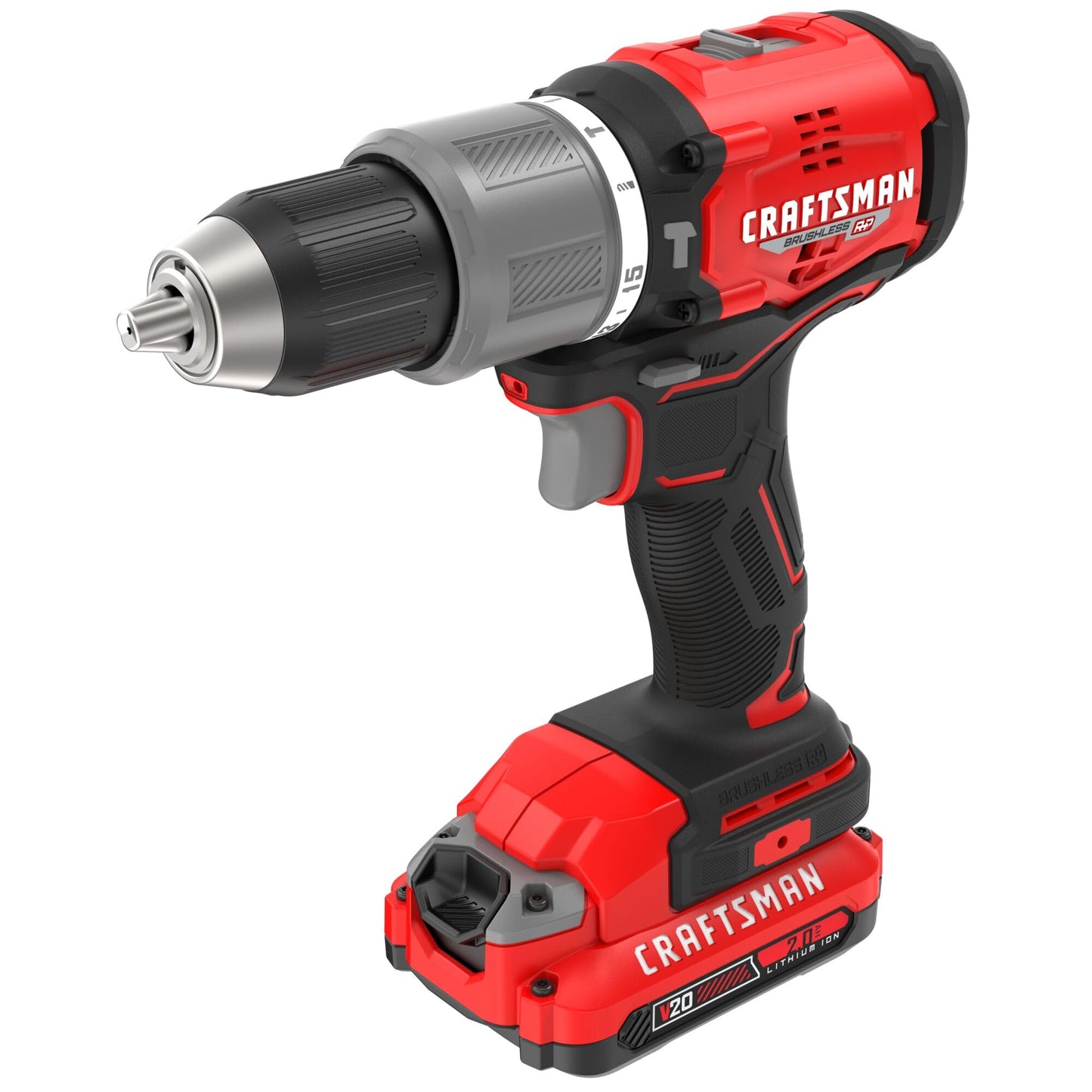 CRAFTSMAN V20 Cordless Hammer Drill Kit, 1/2 inch, 2 Batteries and Charger Included (CMCD732D2), Black