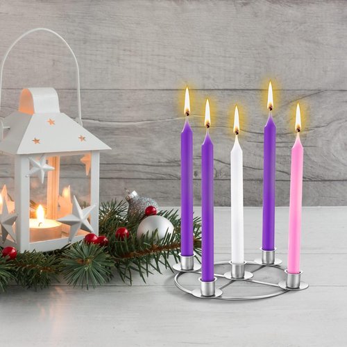 Newtay Christmas Advent Wreath Candle Holder - 5 Candle 8.5 Inch Metal Ring for Holiday Home Decor | Silver