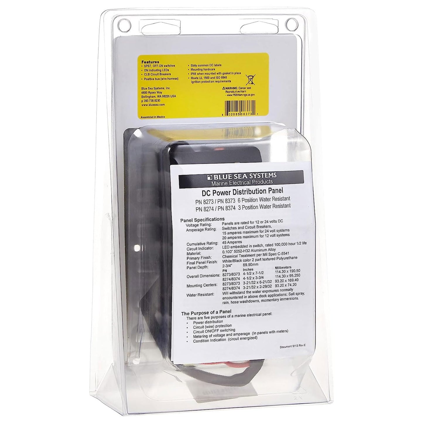Blue Sea Systems 8373 Water Resistant Circuit Breaker Panel, 6 Position, Black