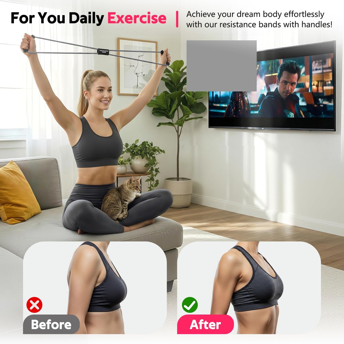 Resistance Bands, Figure 8 Fitness Exercise Bands with Handles - 8 Shaped Resistance Bands of 3 for Arm and Shoulder Stretch, Rope 8 Word Elastic for Women and Men