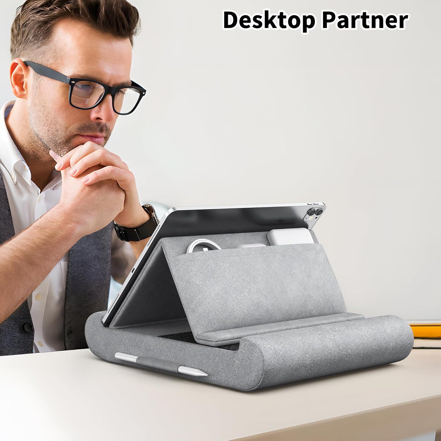 CreaDream 4-13" 11, 13, Tablet Pillow Stand, Foldable Tablet Holder for Lap, Bed and Desk, Soft Pillow Pad with Pocket