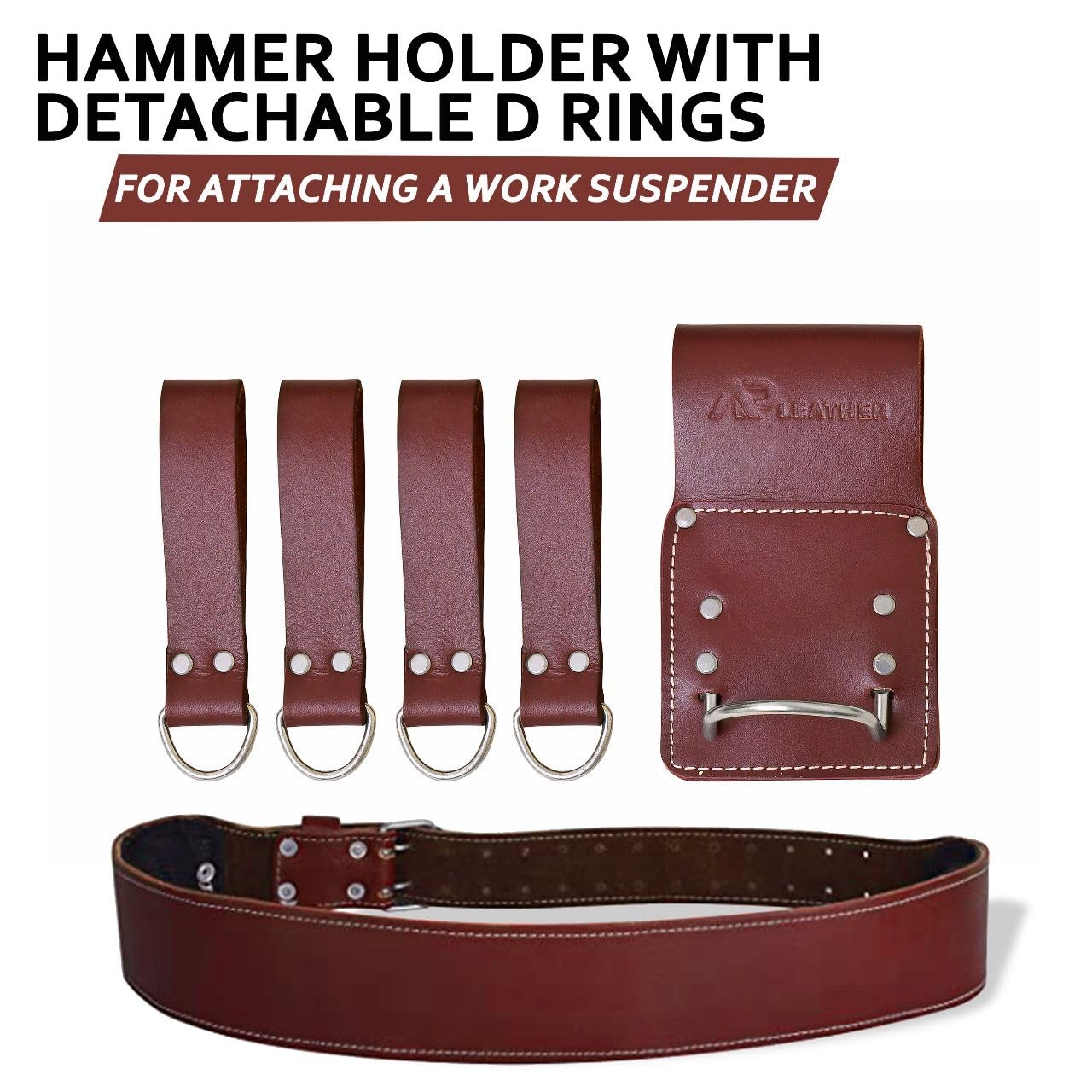 Leather PRO-19 100% Genuine Full Grain Leather Tool Belt/Pouch/Bag, Tool Belt with Suspenders, Comfort Back Support Tool Pouches with Suspenders for Construction,Framers, (Maroon)