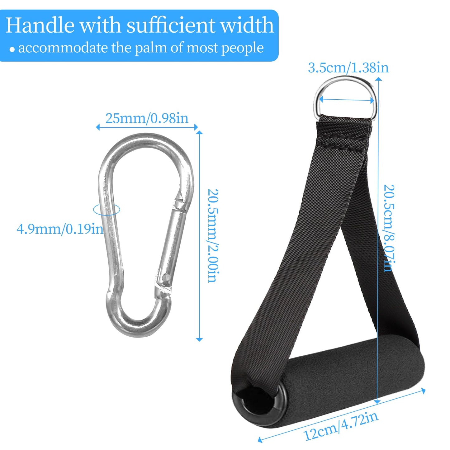 LLMSIX Gym Handles - Heavy Duty Cable Handles with 4 Carabiners for Resistance Bands, Strength Trainers, Home Exercise (Set of 4)