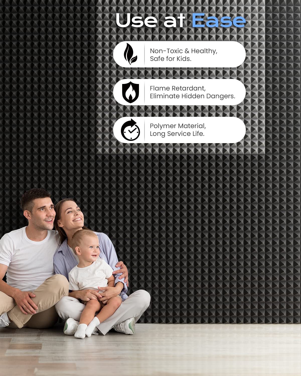 Sonicism Sound Proof Foam Panels for Walls Self-Adhesive 64 Pack Pyramid 2"X 12"X 12" Acoustic Panels 35kg/m³High Density,Soundproof Wall Panels Fast Expand,Sound Absorption and Decoration,Black