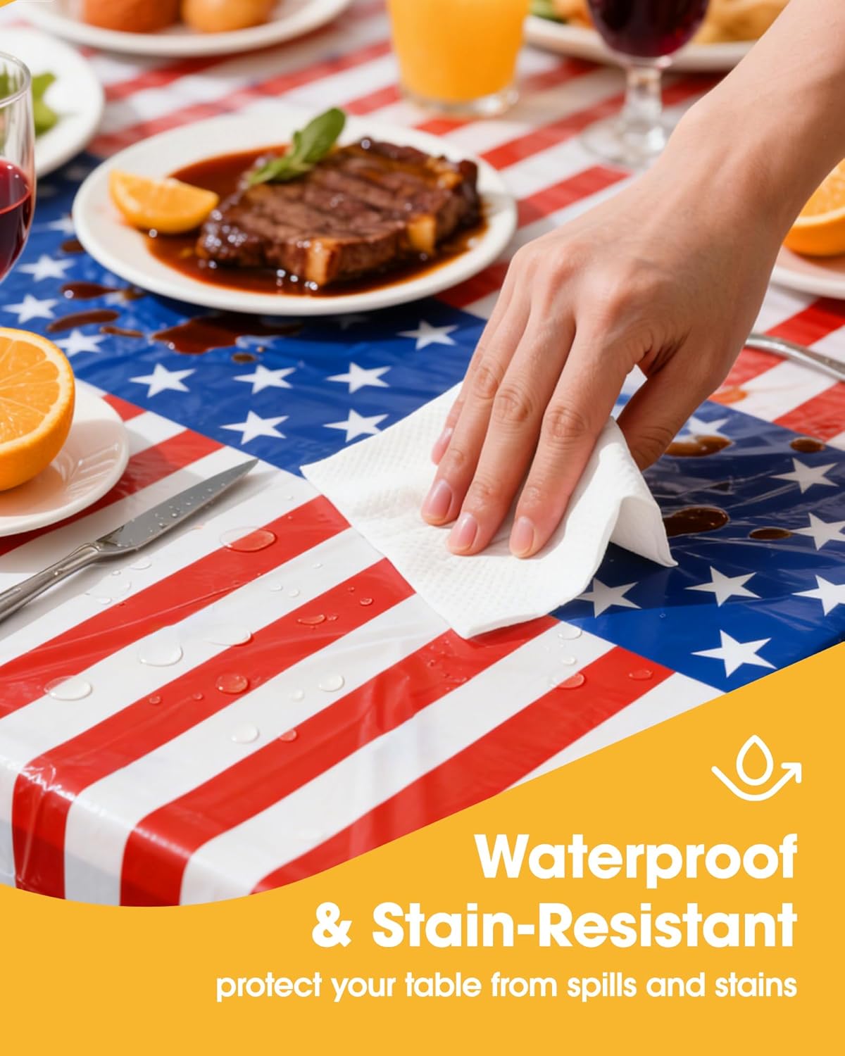 Niuara American Flag Tablecloth - 4 Pack Disposable 54" x 108" Patriotic Decor for 4th of July & Memorial Day