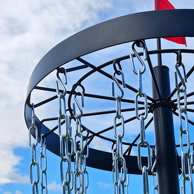 Disc Golf Basket with Discs | Portable Disc Golf Target with Heavy Duty 24-Chains Disc Golf Course Basket, Come with 6pcs Disc Golf Discs with Carry Bag