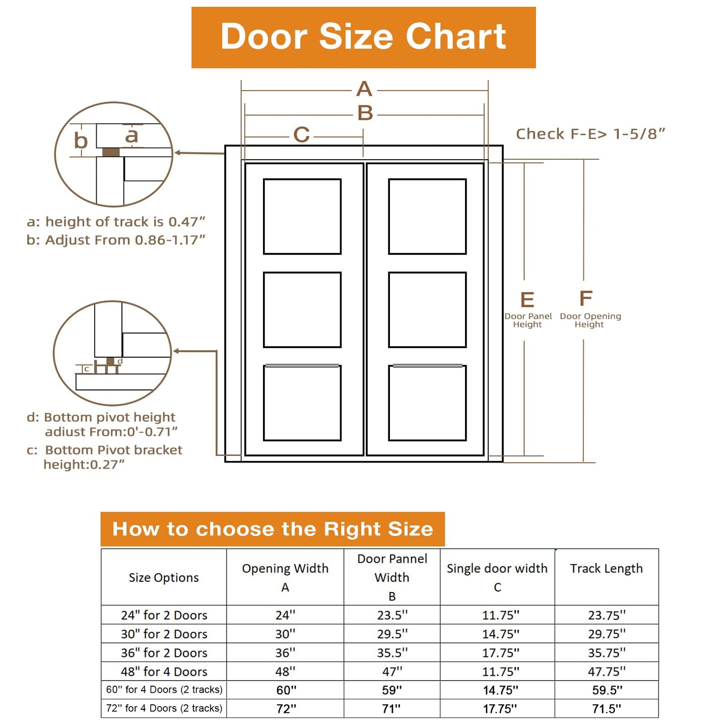Bifold Door Hardware Kit, 2-Pack 30-Inch Bi-fold Closet Door Track Kit Bifold Closet Door Hardware Kit Folding Door Hardware Repair Replacement Tool Kit