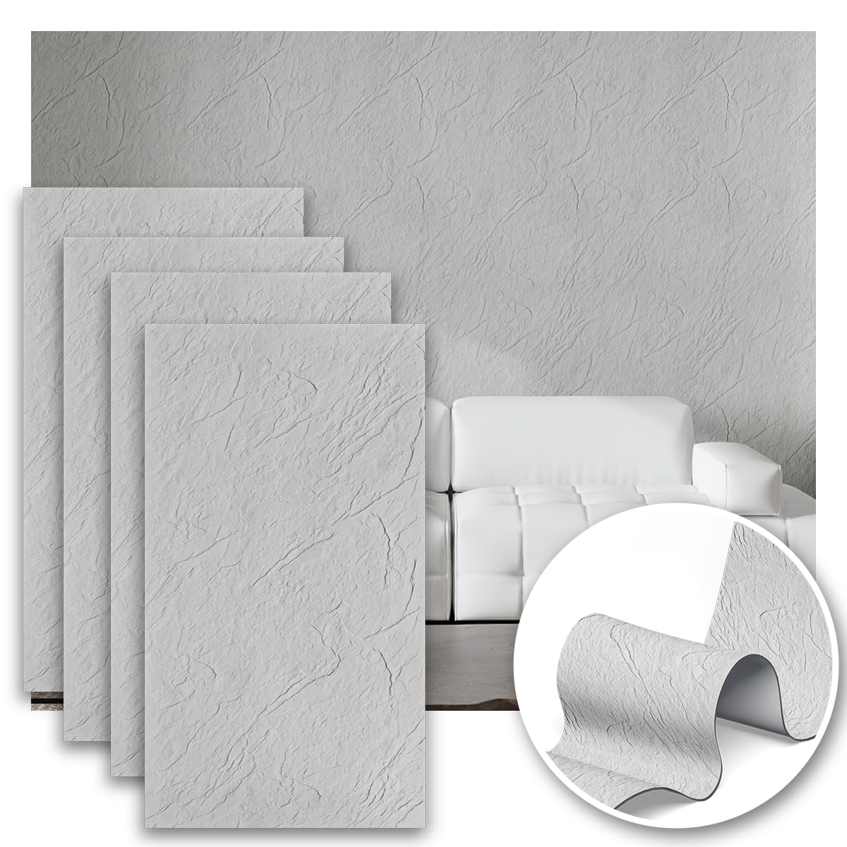 3D Wall Panels Faux Stone Wall Panel for Exterior/Interior Wall, MCM Walls Natural 4PCS 47.2"x23.6" / 30.94 sq ft (Rock Stone Gray)