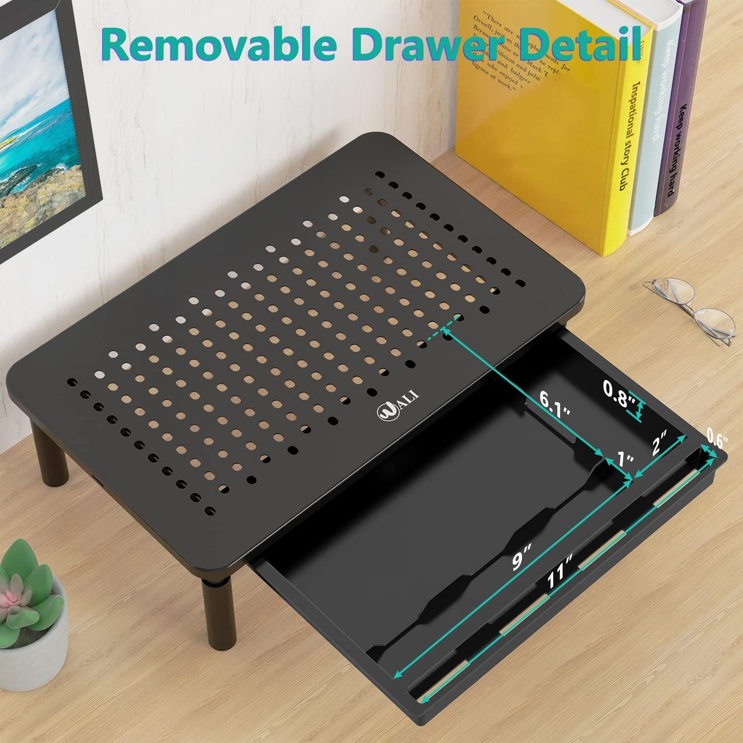 3 (STT003D-B), 1 Pack, WALI Computer Monitor Stand with Storage, Desk Monitor Riser Height Adjustable, Laptop Riser