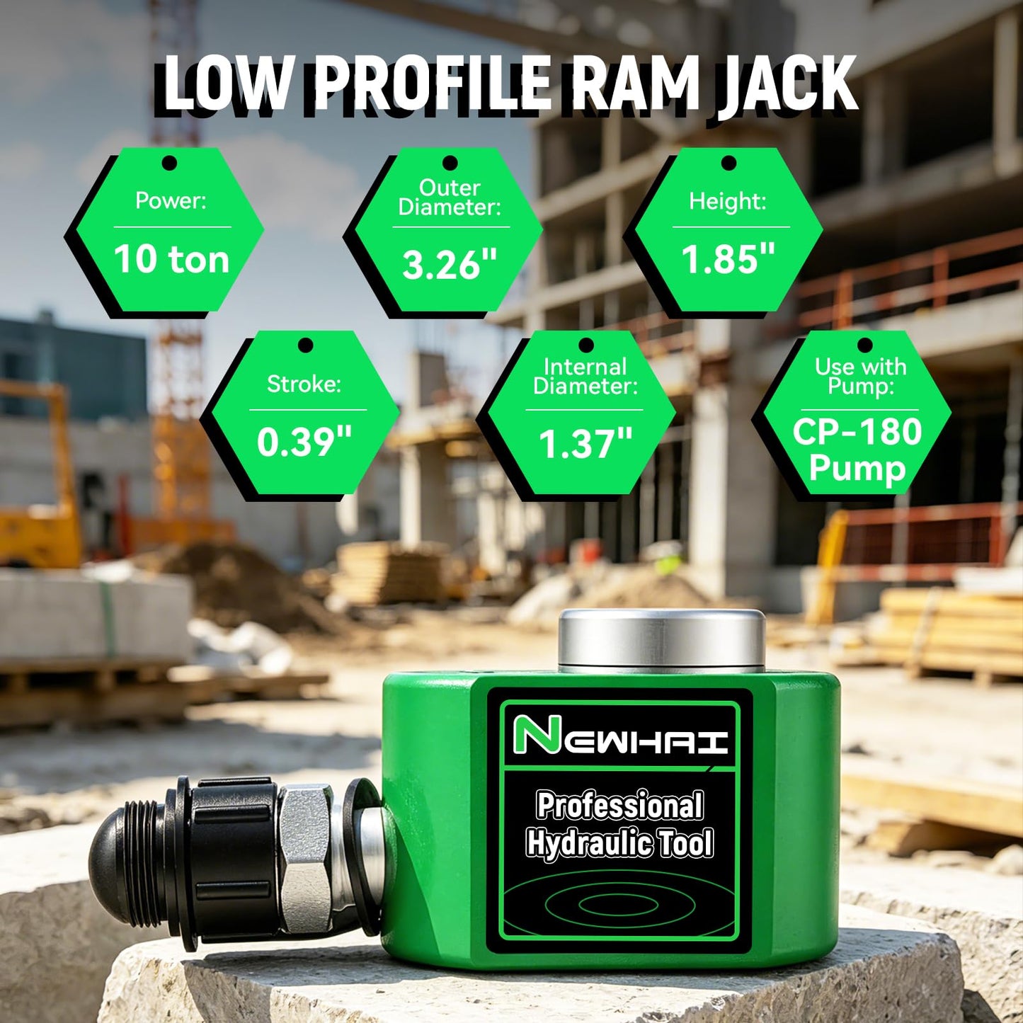 10 Ton Porta Power Ram Kit for Confined Spaces Mini Hydraulic Cylinder 0.39" Stroke with CP-180 Hand Pump Portable Hydraulic Jack for Precise Lifting in Tight Gaps Equipment Repair