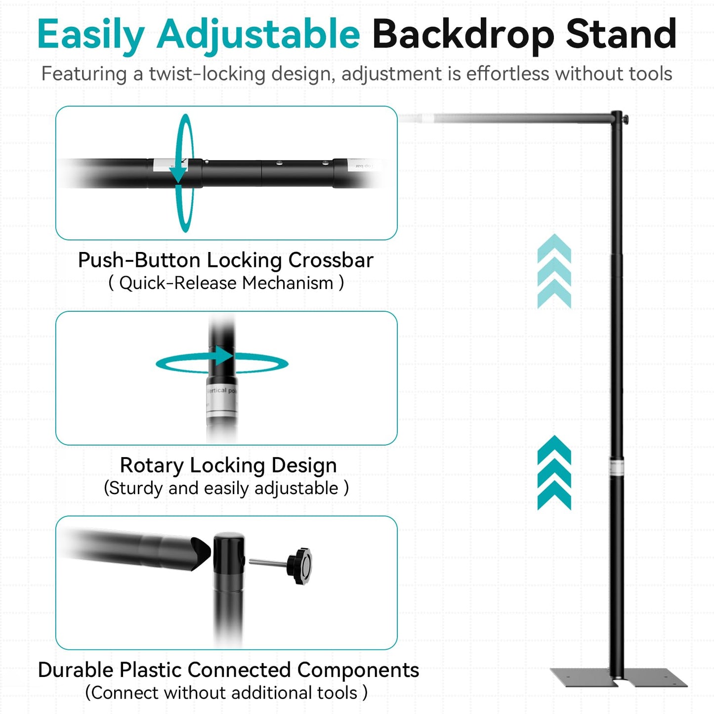 Fotoumgl 10x10ft Pipe and Drape Stand Kit, Adjustable Heavy Duty Backdrop Stand with Metal Steel Flat Base, Large Extendable Sturdy Photo Background Stand Frame for Wedding Parties Banner Photography