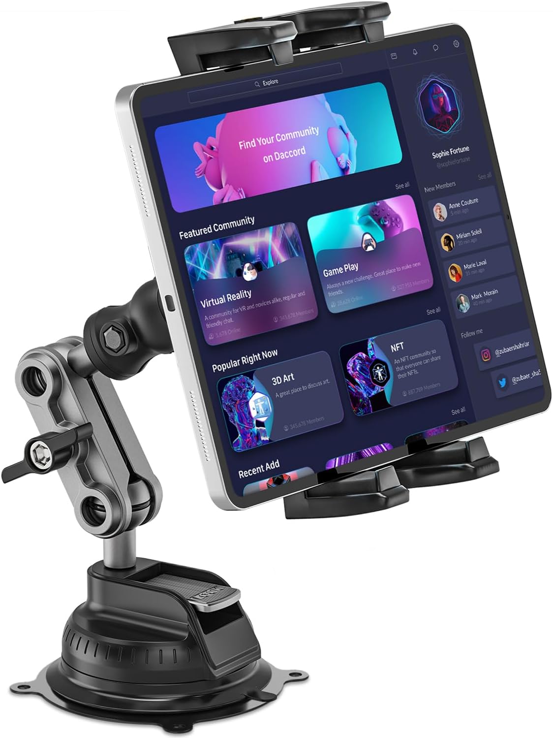 BAISHUN 360 4.7-12.9" Tablet Mount for Truck, Car Tablet Holder Heavy Duty Super Suction Cup/Adhesive Base iPad Stand