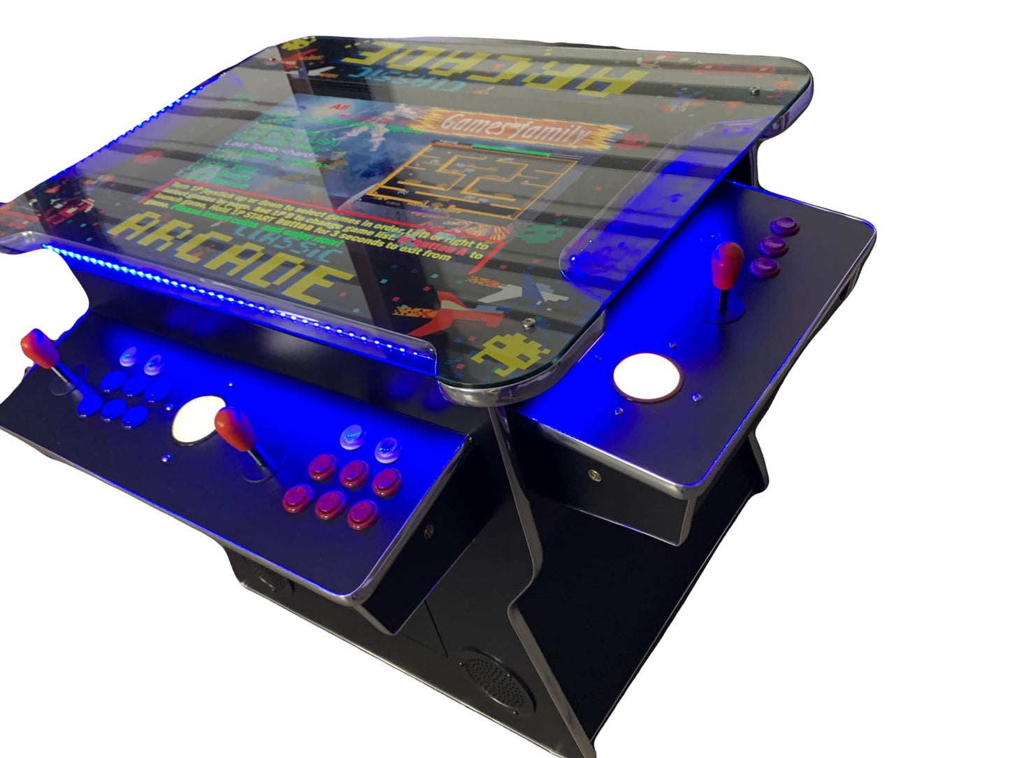 TOP US VIDEO ARCADES Full Size Commercial Grade Cocktail Arcade Machine 4500 Games Lift Up/Tilt Screen 26.5 Screen Tempered Glass 2 Stools Included 5 Year Warranty Black