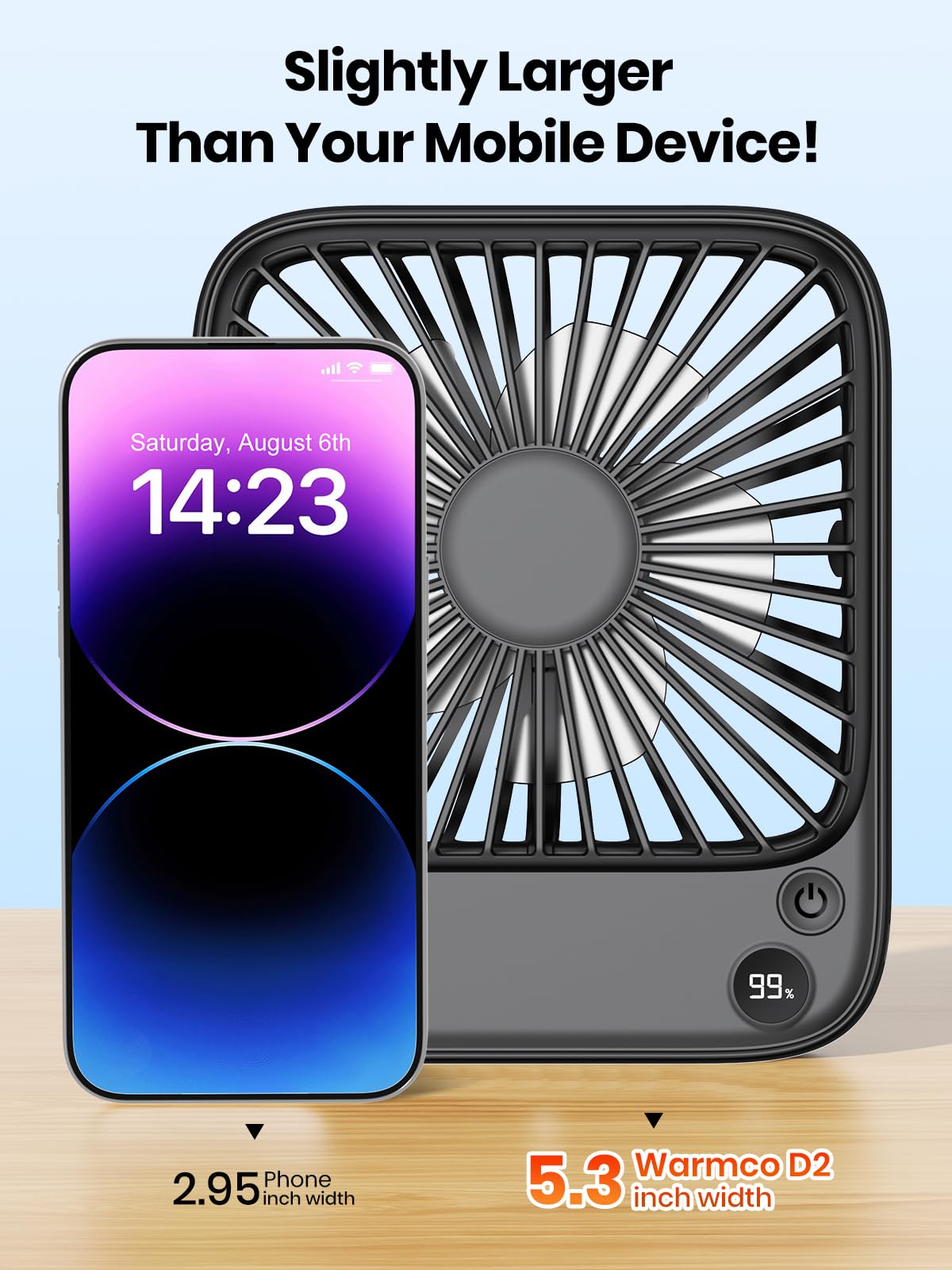 TOPK 2 Pack 5000mAh Portable Desk Fan, Ultra-Thin Rechargeable Battery Operated Fan with Digital Display, Quiet 4-Speed Small Personal Travel Fans for Office, Bedroom, Cruise, Outdoor