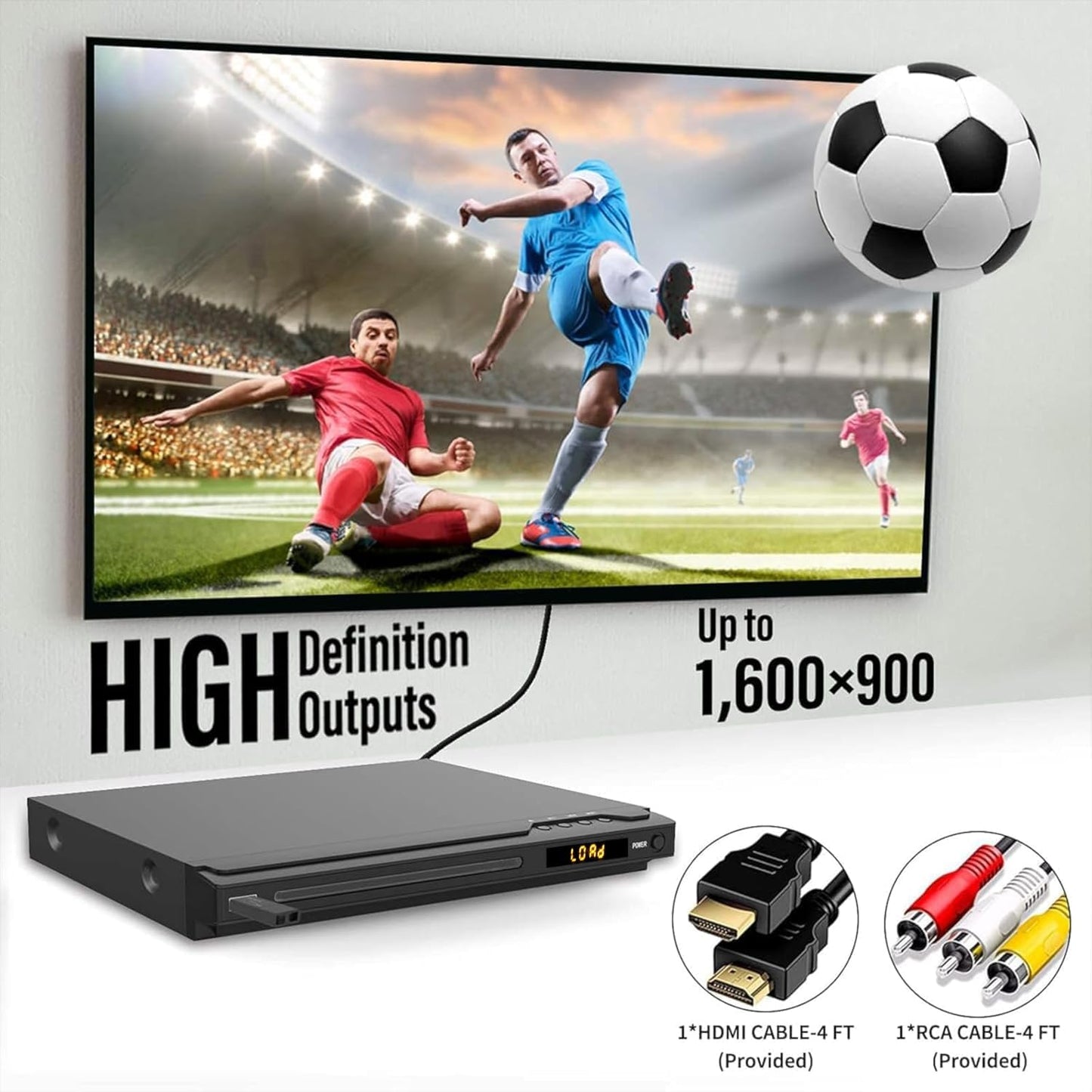 MAITE HDMI DVD Players for TV, All Region Free DVD Player with HDMI&RCA Cable, Remote Control, Dual Microphone Ports