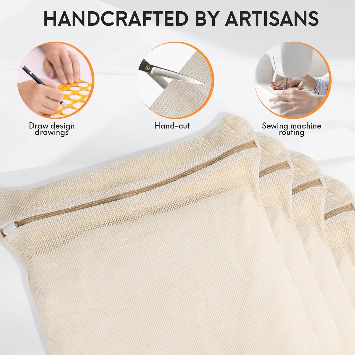 Skiennix 4-Piece Organic Cotton Mesh Laundry Bags - Durable, Breathable Design for Delicate Items