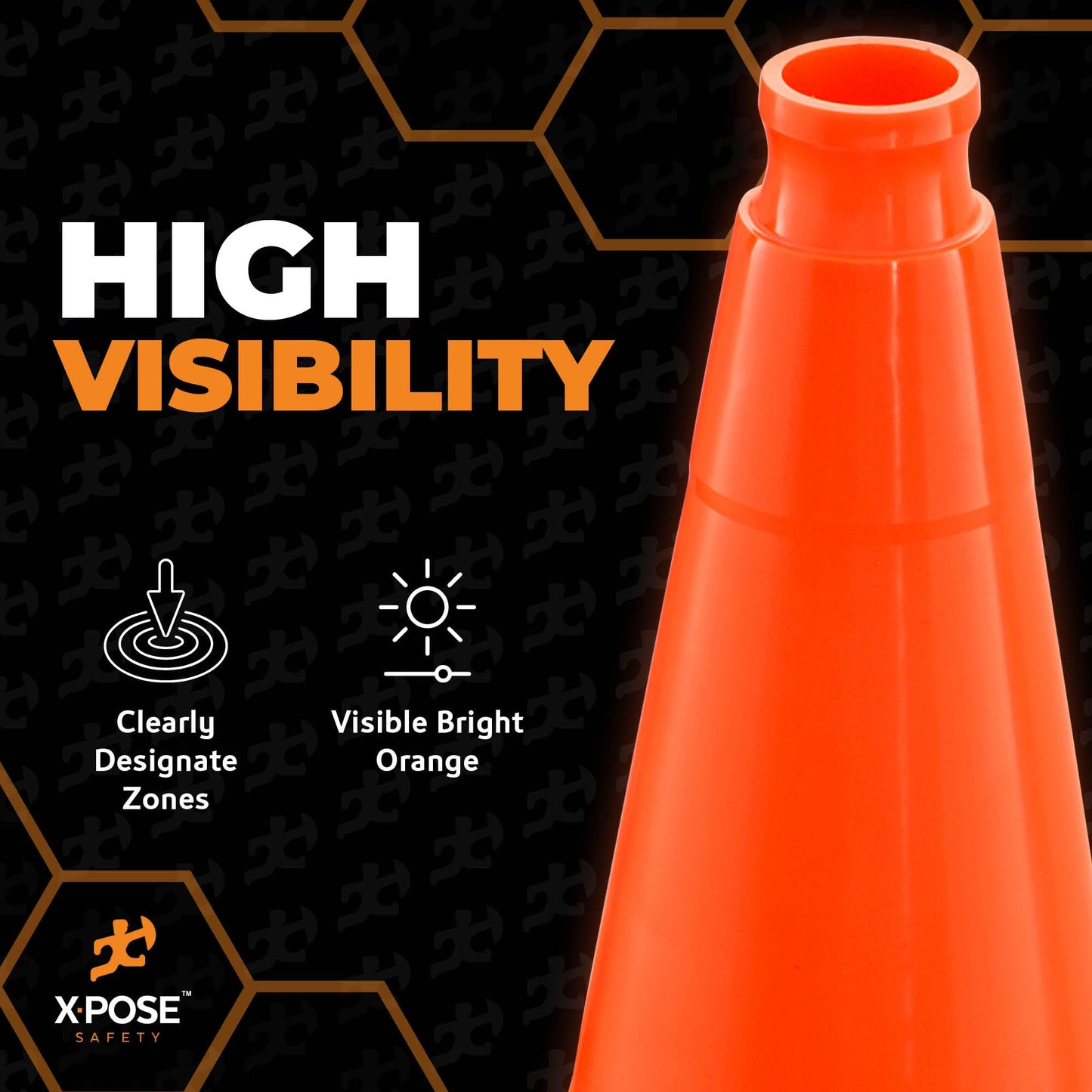 Xpose Safety 28" Orange Traffic Cones Heavy Duty 10lb, 4-Pack - Multipurpose PVC Plastic Safety Cone for Parking, Soccer, Caution, Kids and Construction - Custom Stenciling Available