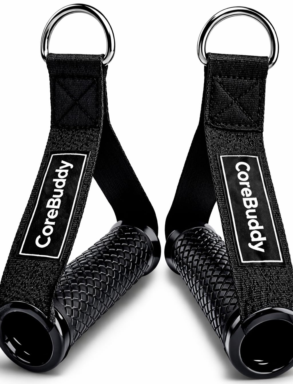 CoreBuddy Resistance Band Handles (2 Pack) – Heavy Duty Gym Cable Handles, D-Ring Attachment for Bands & Cable Machines, Non-Slip Grip, Reinforced Nylon Straps, Carry Pouch Included