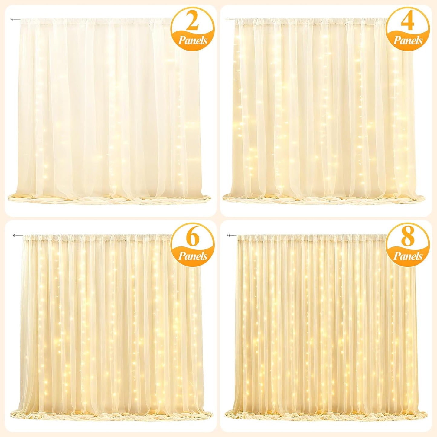 Ledido 1010ft 300LED Decoration(2 510ft)Black Black Tulle Backdrop Curtains with Lights String - Fairy Lights Sheer
