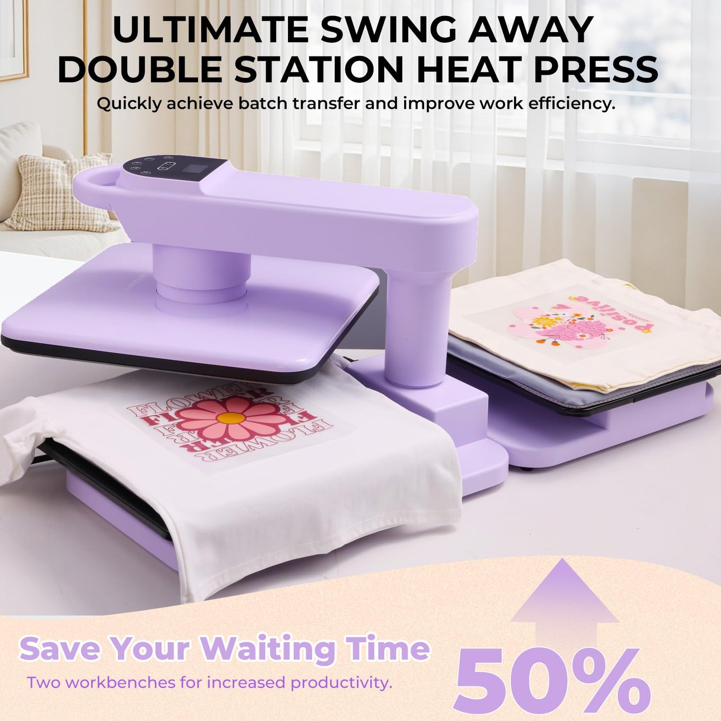 Whubefy Dual Auto Heat Press Machine 15x15, 360° Swing Away Smart T-Shirt Printing W/Auto Release & Auto-Off, Adjustable Pressure & Higher Heating Height for HTV, Sublimation, Heat Transfer Projects