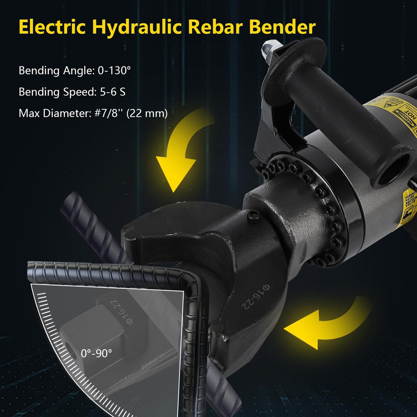 GarveeTech 1200W Electric Hydraulic Rebar Bender Tool,110V, Bending up to 7/8 in #7 22 mm Rebar, Bending Angle0-130°, Hand Held Bender Machine for Rod Steel Bar (1200W NRB-22)