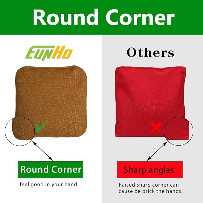 EunHo Cornhole Bags Set of 8 Regulation Size & Weight Corn Hole Bean Bags Official Professional All Weather for Tossing Game with Carry Case