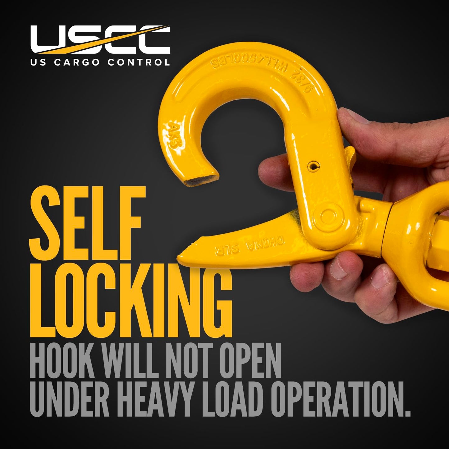 US Cargo Control 9/32 Inch Swivel Self-Locking Hooks (4-Pack), G80 Chain Hooks, 4,500 LBS Working Load Limit, Heavy Duty Swivel Hooks for Lifting Jobs, Load Binding Applications, & Trailers