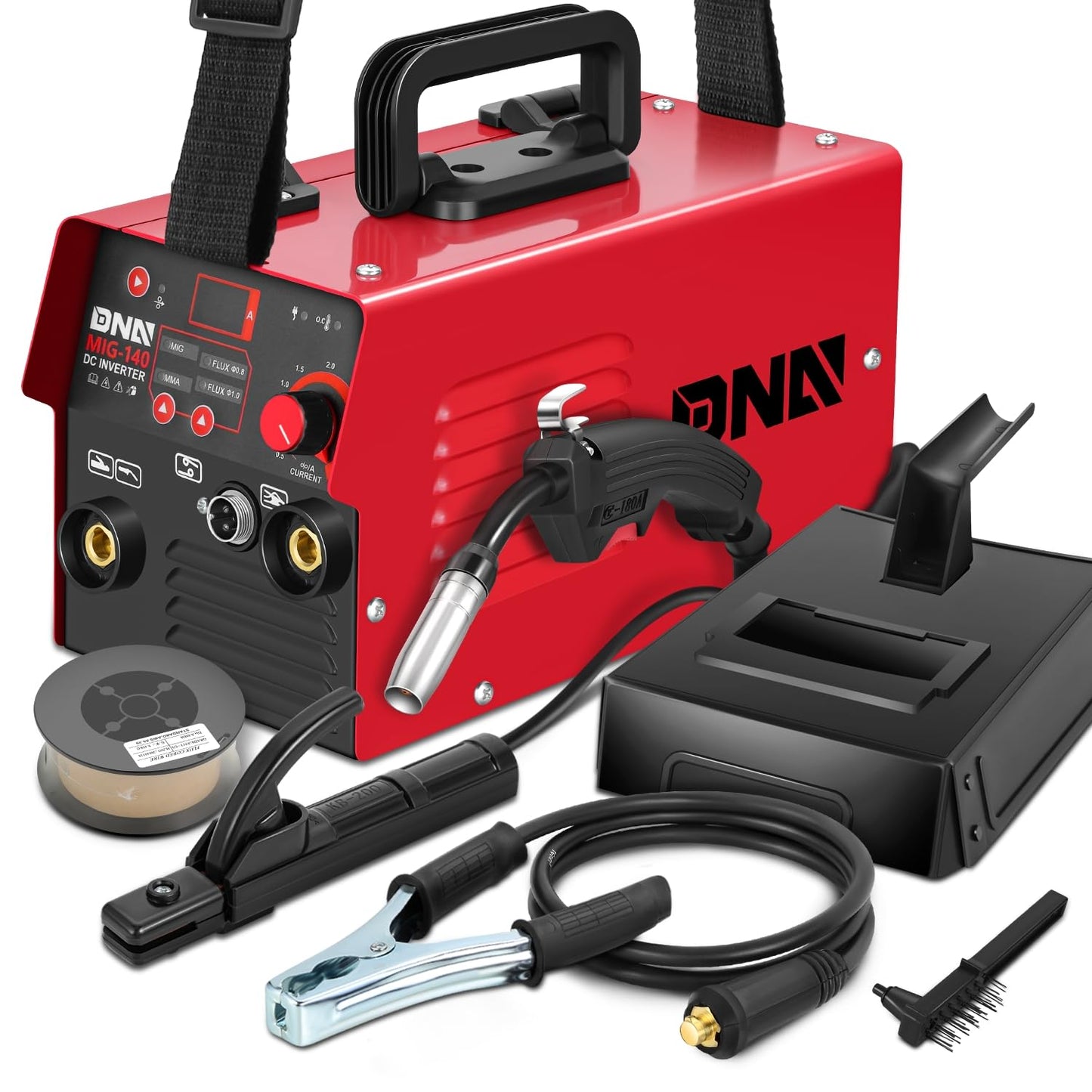 DNA Motoring 140A Portable MIG Welder, 110V Flux Core Welder, 2-in-1 Stick MMA/Flux MIG Welding Machine IGBT Inverter, Automatic Wire Feeding Welder Machine, w/LED Digital Display, TOOLS-00714-RD