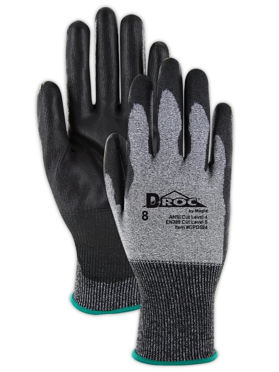 MAGID D-ROC ANSI A4 18-Gauge Hyperon PU Coated Palm Work Gloves, 12 Pairs, Size 10/XL, GPD584