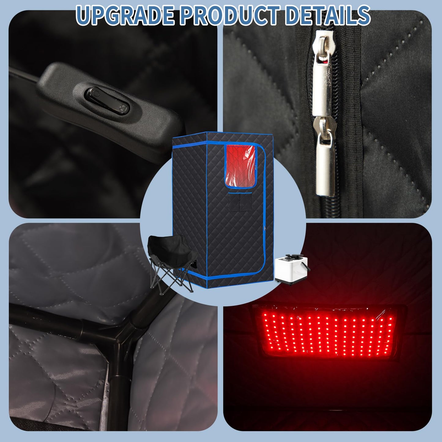 Smartmak Portable Steam Sauna, Full Body Sauna Tent for Home, 1 Person Steam Sauna Box with 660nm Red Light Therapy, 3L&1100W Sauna Steamer, Folding Chair