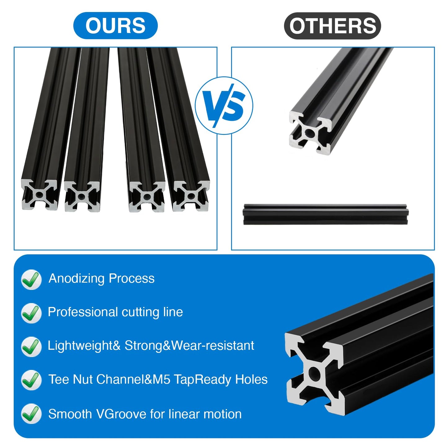 2020 V Aluminum Extrusion, 10PCS 2000mm European Standard Anodized Extruded Aluminum Profile Extrusion Linear Rail for 3D Printer and CNC Machine DIY Projects- Black