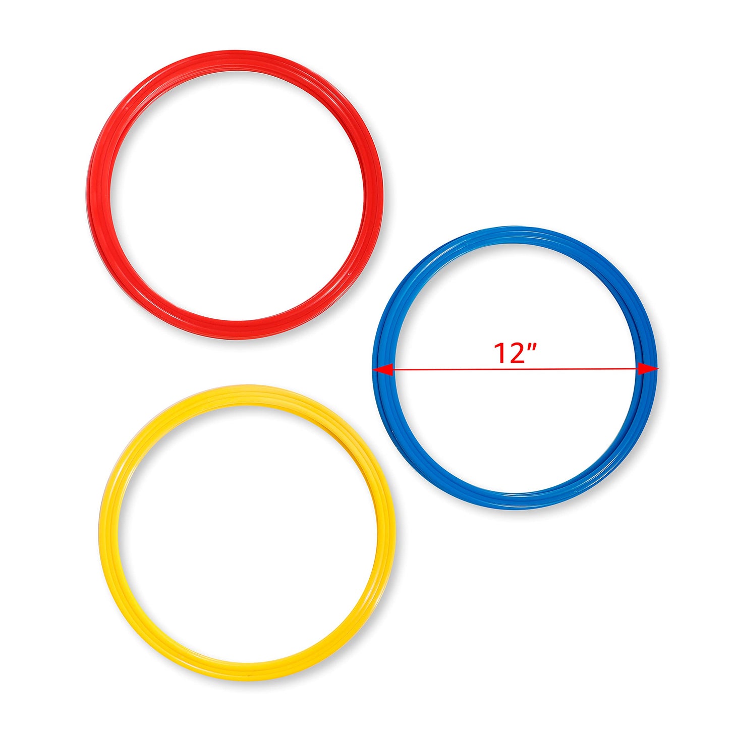 Speed & Agility Training Rings - Set of 12-12" Outer Diameter - with Carrycase - by Trademark Innovations (Red/Yellow/Blue)