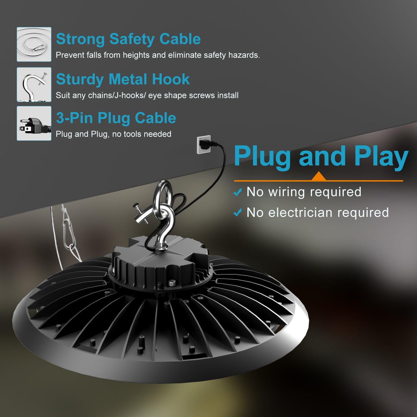 Lightdot 250W High Bay LED Light 37500lm Commercial Bay Lighting 5000K AC100-277V UFO LED High Bay Shop Light for 30-60FT Height Warehouse,Workshop, Garage & Barn,Plug & Play -6Pack