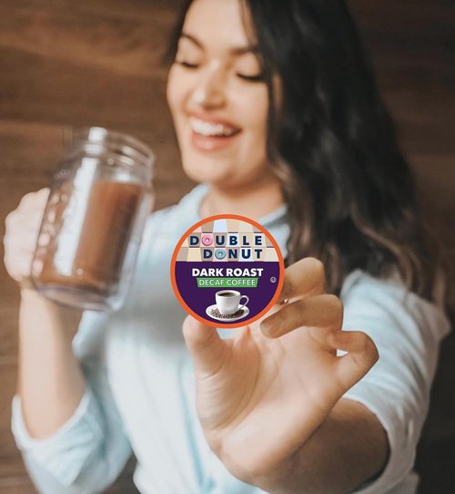 Double Donut Coffee Decaf Dark Roast Pods - Extra Bold Single Serve for Keurig | 80 Recyclable Pods