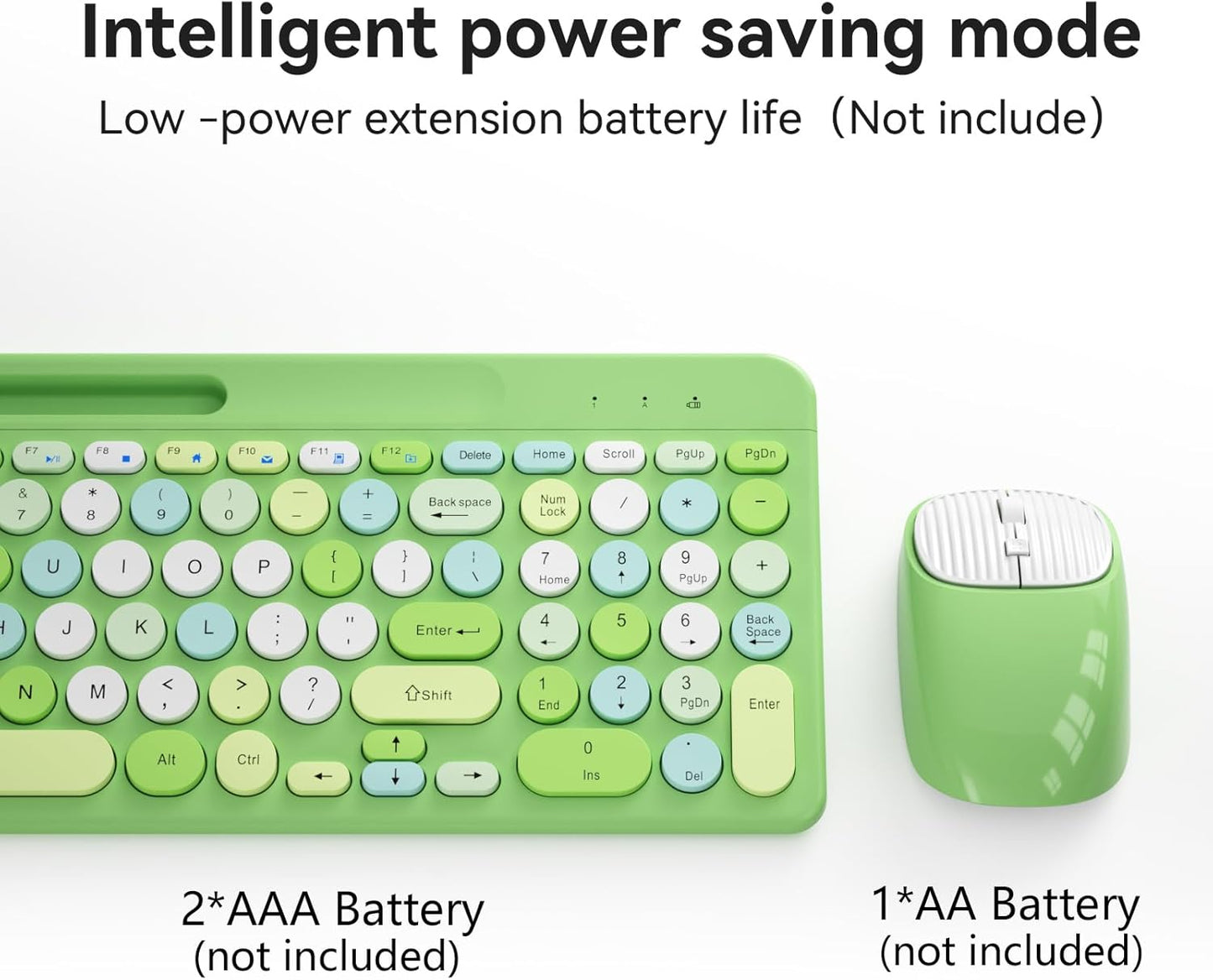 XISOGUU 2.4GHz Retro Wireless Keyboard and Mouse Combo, Full-Size USB Keyboard with Round Keycaps, Wireless