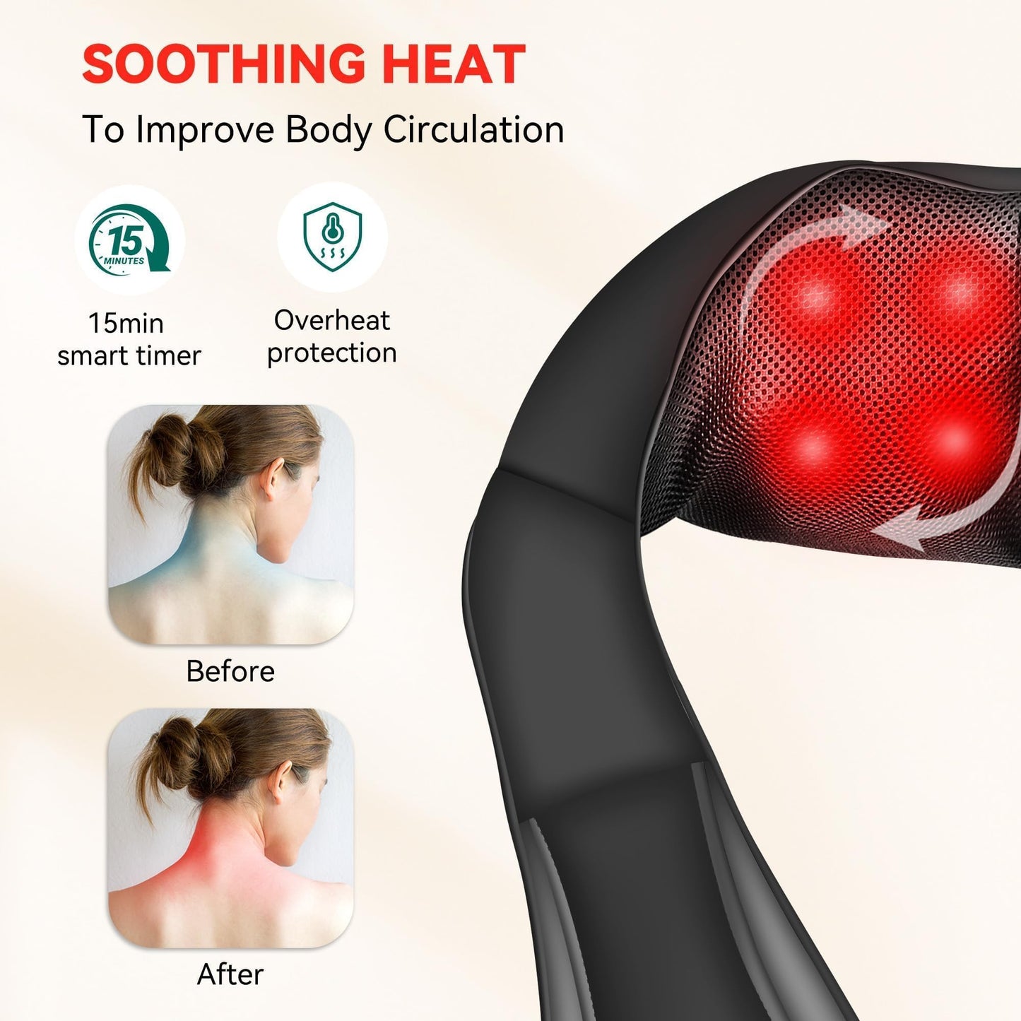 Snailax Cordless Massager - Shiatsu Neck and Shoulder Massager with Heat, FSA Eligible, Portable, Lumbar, Back Electric Massage Pillow, Gift for Woman, Mom, Dad