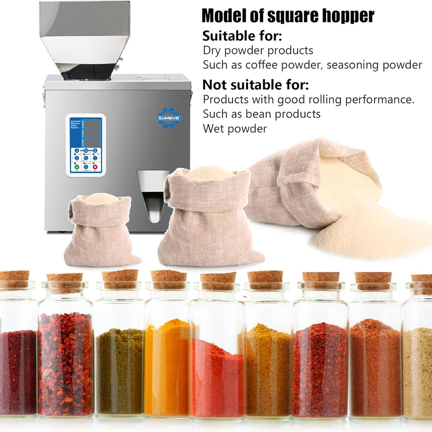 Sumeve Powder Filling Machine, Powder Dispenser For Dry Powder, Flour, Coffee Powder, Glitter 110v60hz 1-100G