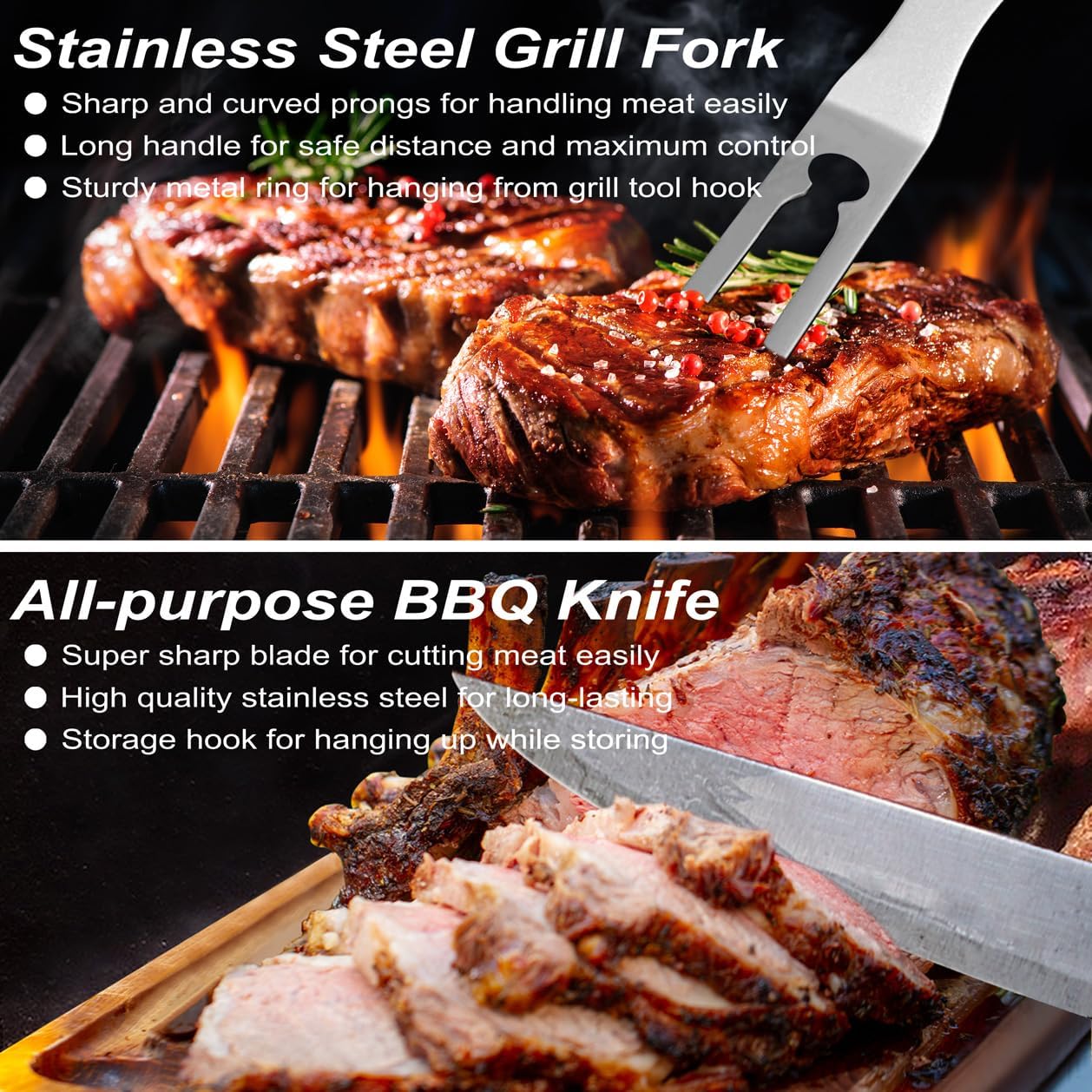 POLIGO BBQ Grill Accessories Set - 29 PCS Stainless Steel Tools with Storage Bag | Perfect Grilling Gifts for Men, Black