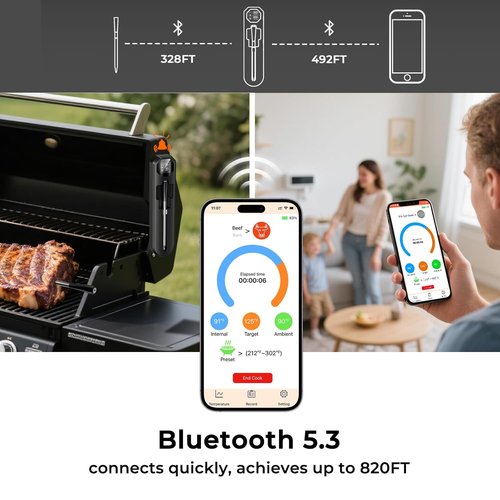 BlueSwan Wireless Meat Thermometer - Bluetooth Food Thermometer with 820 ft Range & Magnetic Design | Ideal for BBQ & Grilling
