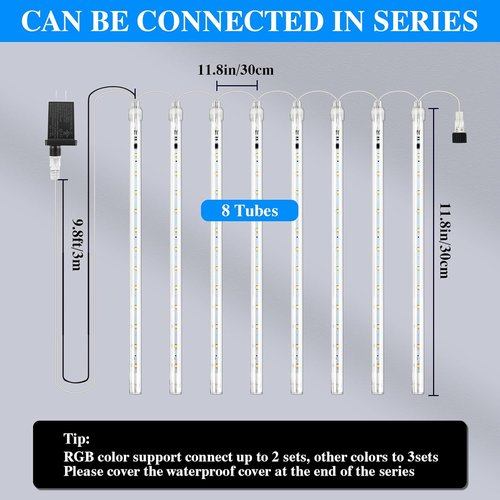 Meteors Shower Lights - 192 LED Falling Rain Lights | 11.8-Inch Waterproof Blue Outdoor Decor