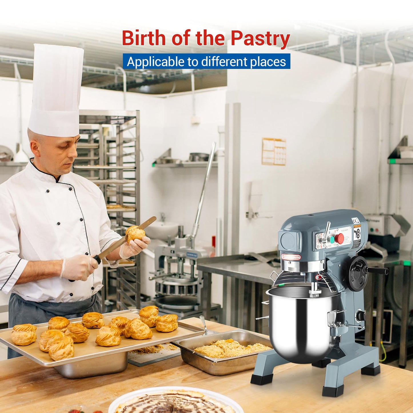Commercial Food Mixer 30Qt, Heavy Duty Commercial Stand Mixer with 3 Speeds Adjustable, 1250W Electric Dough Mixer with Stainless Steel Bowl, Dough Mixer Timing Function for Bakeries Pizzerias