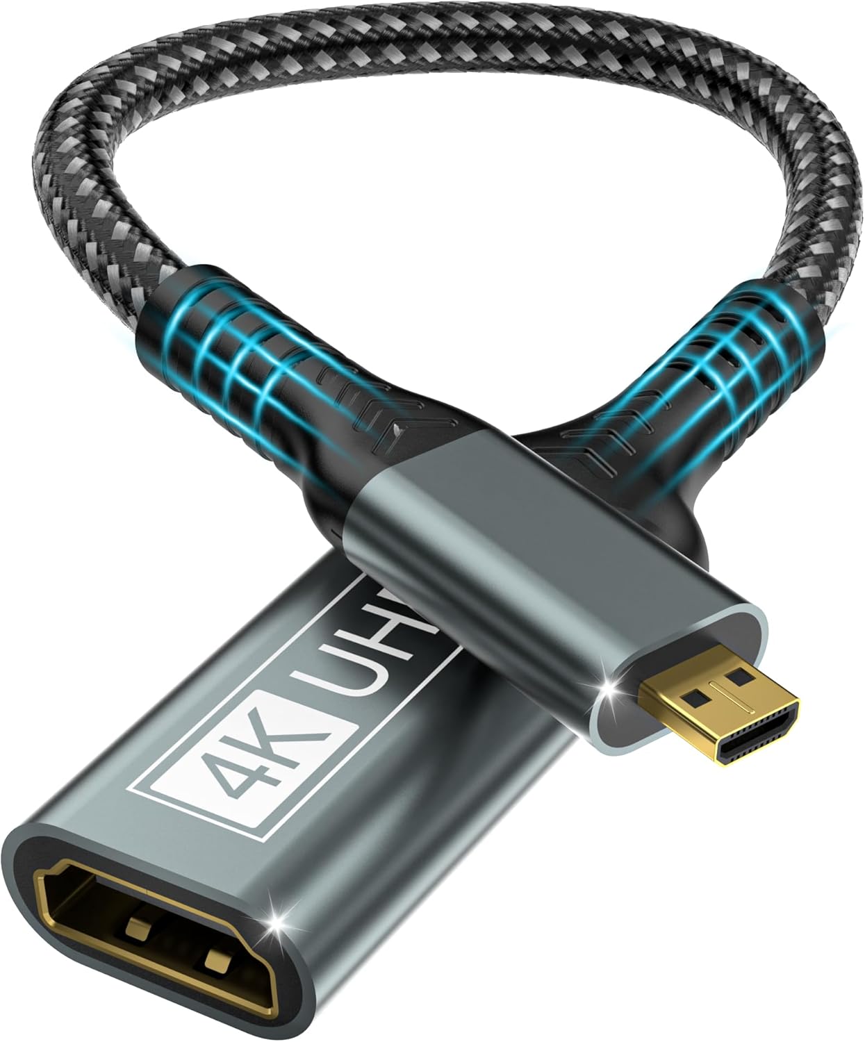 BRV Explorer 4K 4K@60Hz 3D Dolby 5/4, Micro HDMI to HDMI Adapter, Micro HDMI Cable Adapter, Nylon Braided HDR ARC