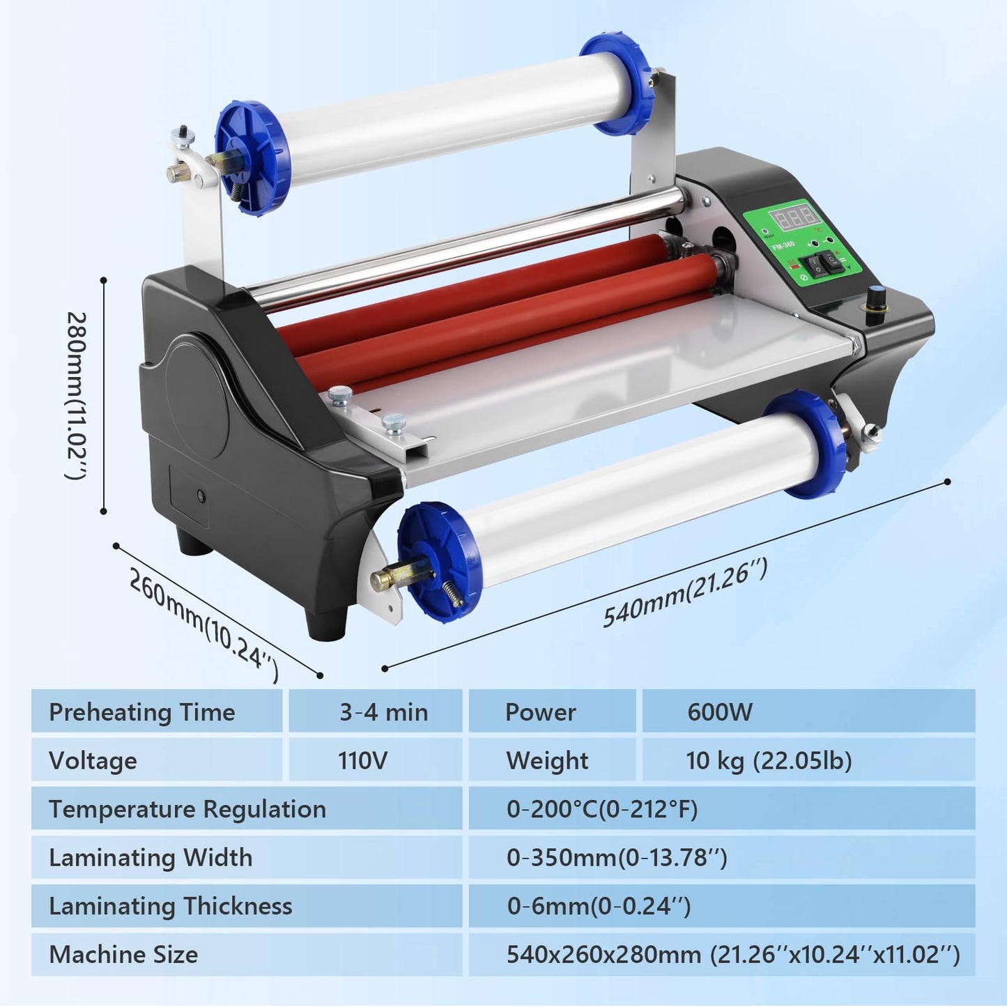 MXBAOHENG 13.78” Laminating Machine with 2 Rolls of Film, 110V Hot Cold Roll Laminator with Adjustable Speed Function, A3/A4 Digital Display Electric Laminator, Single- & Double-Sided Lamination
