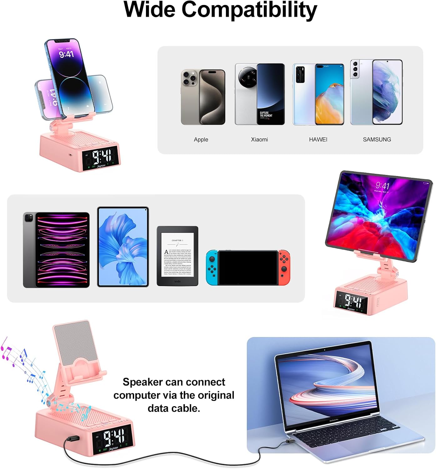 Joymate 360 Gifts for Women Girls, Phone Stand with Bluetooth Speaker Rotable Angle Adjustable Cell Phone Holder